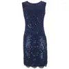 Casual Dresses Women 1920s Great Gatsby Flapper Dress Vintage O-Neck Sleeveless Scalloped Hem Party Embellished Beaded Sequin