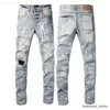 Paars Merk Paarse Jeans Herenjeans High Street Blauw Gebroken Gat Denim Broek Distressed Slim Fit Gewassen Broek Groothandel 2 Stuks 10% Korting 7895