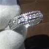 2017 New Women Fashion Full Round DiamoniqueZircon 925 Sterling Silver Engagementウェディングバンドリング