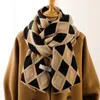 Scarves 2024 Women's Knitted Sweater Small Scarf Girls Autumn Winter Diamond Checkered Short Neck Thickened Warm