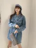 Casual Dresses Women Blue Sexy Club Jean Dress With Pocket Vintage Single Breasted Denim Short Fashion Slim Party Mini Streetwear