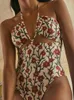 Women's Swimwear Sexy Swimsuit Floral Print One Piece Suits Halter Bathing Suit 2024 Cut Out Beachwear Summer Brazilian