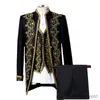 Men's Suits Blazers European American Style Men Court Banquet Suit 3piece Black White Fashion Mens Luxurious Gold Lace Embroidery Blazer Pant Vest