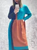 Lässige Kleider Xitao Strickkleid Fashion Hit Color Full Sleee Plissee 2024 Spring Fan Style Wmd3071