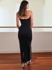 Casual Dresses HQBory 2024 Summer Women Bandage Long Dress Black Ladies Sleundss Strap Sexig V-ringning Bodycon Celebrity Party Vestido