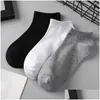 Men'S Socks Mens Socks 5 Pairs Men Low Cut Breathable Business Polyester Boat Sock Solid Color Comfortable Ankle Casual White Black S Otpvc