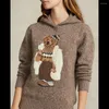 Suéteres femininos Natal 2024 Cartoon Bear Sweater Mulheres Roupas de Inverno Moda Manga Longa Pulôver de Malha 90% Lã 10% Cashmere Casaco