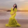 Women Dresses Stretchy Elegant Mermaid Maternity Dress Half Sleeves Tulle Layered Maternity Gowns Off Shoulder