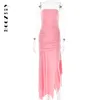 Casual Dresses Boozrey Sexig Solid Slash Neck Asymmetrical Party for Women Elegant Pink Sleeveless Halterneck Breast Wrap klänning