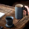 Muggar Mugg med lock och teavlopp Enkelt tredelande keramik Set Espresso Cup Business Gift Eesthetic Coffee Cups Drinkware Travel