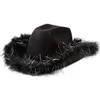 Bérets Nouveauté Chapeau de cowboy avec plumes pour femmes Party Glitter Pack Bottes Sparkly