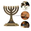 キャンドルホルダー2PCSイスラエルメノラ7ブランチユダヤ人ホルダーRelius Candelabrum Alloy Drop Delivery Home Garden Dhnbj