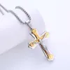 Religiös Jesus Cross Necklace Pendant For Men Golden Color 14K Yellow Gold Crucifix Halsband Male Christian Smycken