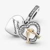 Ny ankomst 925 Sterling Silver Two-Tone Happy Anniversary Dangle Charm Fit Original European Charm Armband Fashion Jewelry Acces278T