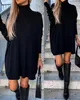 Casual Kleider Elegant Für Frauen 2024 Herbst High Neck Langarm Mode Gerade Mini Stricken Pullover Kleid Weibliche Kleidung