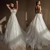 우아한 스파게티 스트랩 웨딩 드레스 3D- 플로럴 아플리케 신부 가운 라인 민소매 신부 드레스 맞춤형 플러스 사이즈