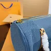 Bolso de diseñador de dos piezas, bolso cruzado para mujer, bolso de cadena vaquera, bolsos de hombro, bolso clásico de moda para mujer, bolso azul con flores