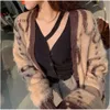 Ggity Full Letters Print Mohair Pullover Mäntel für Frauen Lose Weiche Plüsch Strickjacke Designer Damen Doppeltaschen Mantel Hochwertige Damen Oberbekleidung s