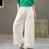 Pantalon femme décontracté et à la mode ample couleur unie taille moyenne coton lin jambe large