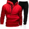 Ensemble de sweat à capuche en polaire pour homme, pull avec fermeture éclair latérale, couleur contrastée, Q240219