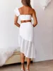 Skirts Fashion Women Tops Skirt Suit Sleeveless Off Shoulder Ruffle Crop Vest Summer Casual Outfit Club Street Style S-XL