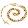 Collana con ciondolo Gesù in oro 14k con perline di rosario Collana con croce cattolica a catena lunga per regali di gioielli da donna