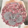 Decorative Flowers Wreaths Selling 1Pc/Lot Light Blue Luxury Rhinestone Wedding Bouquet For Bride Handmade Drop Delivery Homefavor Dhn3O