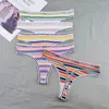 Women's Panties 3pcs Colorful Sexy Women Cotton Female T Back Stripe Seamless Low-Rise Thong Underwear