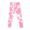 Calças ativas rosa e branco vaca impressão leggings roupas de fitness esportes para mulheres push up womens