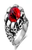 Anillo de motociclista para hombre de acero inoxidable 316L con calavera de ojo de diablo y piedra de ojo de tigre rojo y amarillo estilo Punk, joyería entera 4665974