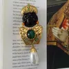 Fashion Ear Clip Brooch Western Antique Vintags Egyptian Modeling Colorful Gem Pearl Ear Clip Medieval Brooch Female 240123