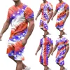 Lauf-Sets, kurzes 2-teiliges Herren-Outfit, amerikanische Flagge, komplette Anzüge für Herren, Slim-Fit-Weste, Hosen-Set, Smoking-Anzug, Party