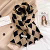 Scarves 2024 Women's Knitted Sweater Small Scarf Girls Autumn Winter Diamond Checkered Short Neck Thickened Warm