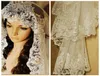Luxuoso laço apliques padrão de borda de lantejoulas frisadas bordado catedral véu de casamento 3m longo véu de cabeça de casamento barato we6678396