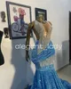 Céu azul veludo brilhante noite vestidos formais para mulheres luxo diamante cristal baile cerimônia vestido robe de soiree menina preta