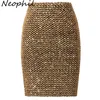 Jupes Neophil 2024 Hiver Femmes Paillettes Patchwork Shinny Crayon Mini Taille Haute Noir Fête Sexy Bandage Filles Longue Saia S1812