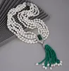 Guaiguai Biżuteria 5 Strasów Białe barokowe słodkowodne pereł zielony naszyjnik agat CZ Pave Pave Pendant ręcznie wykonany dla kobiet prawdziwy klejnot7411156