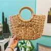 Totes ot Summer alf Moon Straw Bag Women Boemian Large Capacity andle Weave andmade andbag Travel Knied Beac Bags BolsaH24219