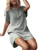 Casual Dresses S-5XL Loose O-neck Short Dress Causal Woman Summer Linen Blending Party Beach Club Travel Shopping Wear