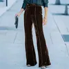 Kvinnors byxor lady big flare sammet gata trendig fast färg plysch mode fluorescerande kvinnlig botten för festkläderbyxor