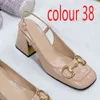 Summer Women Sandal Beach designer shoes fashion 100% leather Belt buckle Thick heel Heels lady Sandals Metal cowhide Work Womens Shoes size 35--42 Genuine leather sole