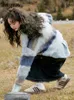 Suéteres femininos mishow listrado camisola curta 2024 outono inverno coreano tripulação pescoço solto engrossado colheita de malha topo mxc53z0240