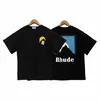 Homens Mulheres Camisetas Designers Mens Rhude Camiseta Fitness Crewneck Redondo Pescoço Clássico Americano Lazer Verão Neve Montanha Pôr do Sol Impresso Oversized Curto 337V VP0E