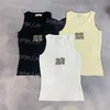 Mui Mui Tank Top Mui Rhinestone Women Singlet Tank Topsレターセクシーなノースリーブシングレットスポーツカジュアル高級デザイナータンク392