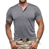 2024 verão masculino manga curta camiseta henley camisa bambu conjunta algodão