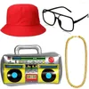 Collana Orecchini Set Retro Prom Party Abbigliamento da uomo Cosplay Hip Hop Punk Dollar Cappello e occhiali da pescatore