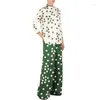 Kvinnors byxor Lemongor Korean Fashion Polka-Dot Elasticitet Midja bred ben 2024 Spring Summer Casual Green Trousers For Women