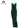 Robes décontractées Ingoo vert dos nu sexy velours soirée maxi robe sans manches chaîne en métal licou moulante pour les femmes élégantes fête clubwear