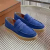 Suede Leather Mens Loro Walk Shoes Sliding Sleeve Type Luxury Sneakers Nubuck Women's Designer Flats Flats Leisure Dress Shoe Officiell stor storlek 35-45