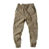 Calças masculinas elegantes jogger calças lazer homens carga simples multi bolsos cintura elástica verão leve